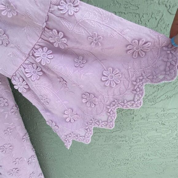 Ann Taylor Daisy Floral Applique Embroidered Shift Lilac Lavender 3/4 Sleeve - Picture 7 of 13
